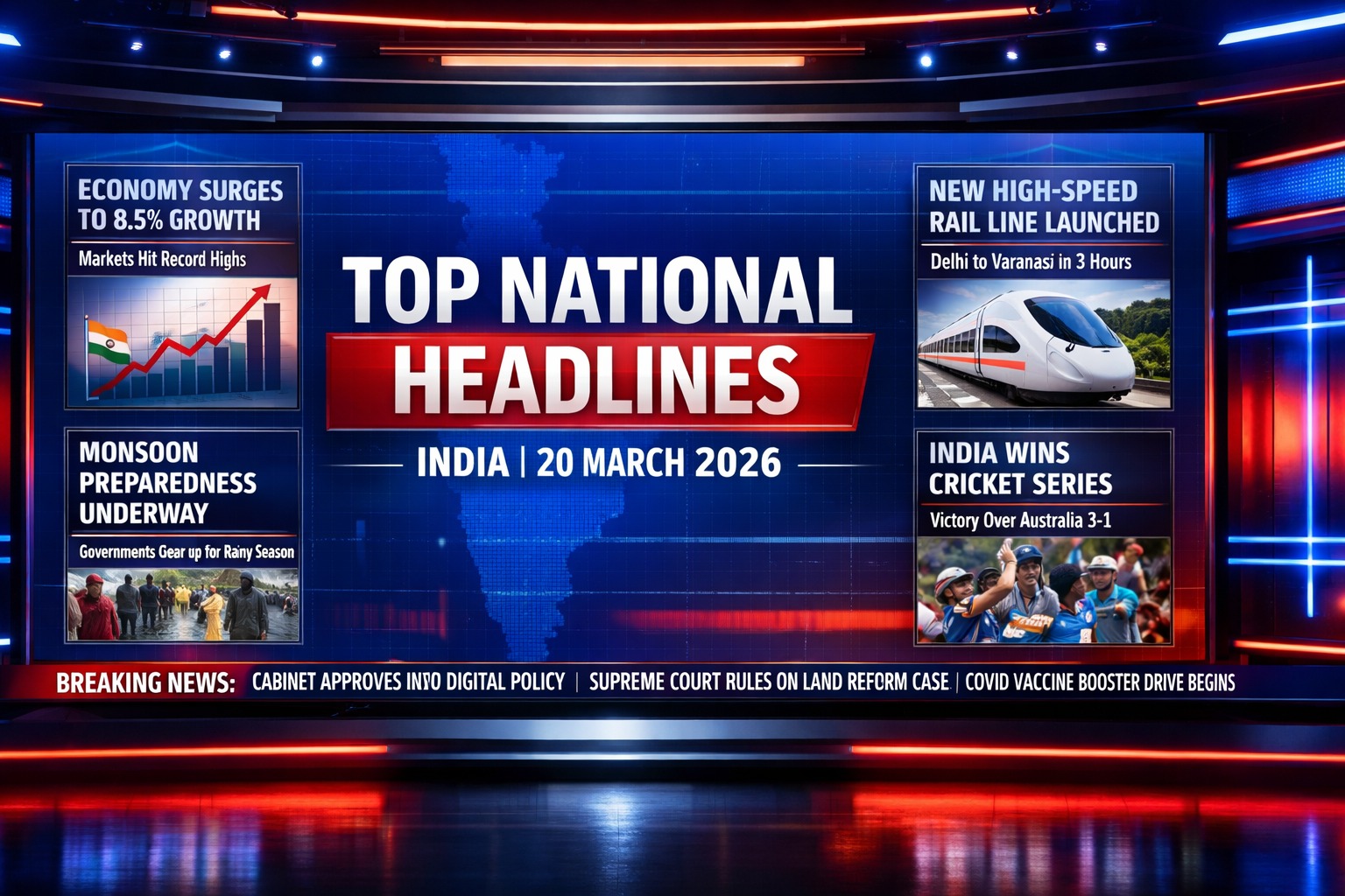 India latest news infographic showing top national headlines for 20 March 2026